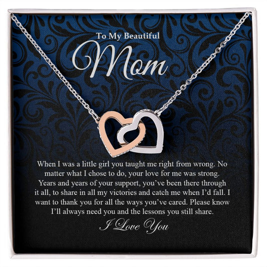 To My Beautiful Mom | I Love You - Interlocking Hearts necklace